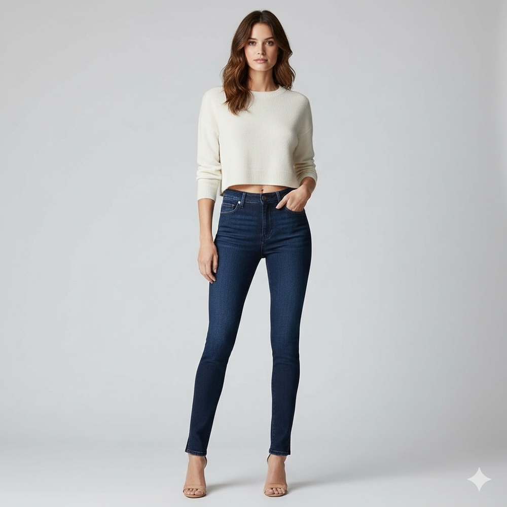 PAIGE Rosie HW Dark Wash Skinny Jeans Side Slit Hem 26